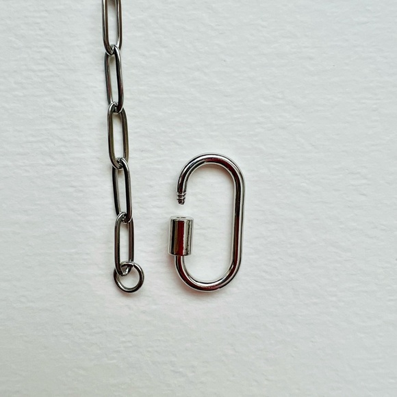 Mixed metal gold or silver paperclip silver carabiner necklace - Picture 5 of 7
